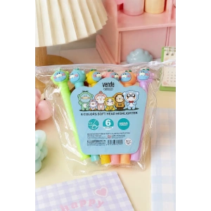 Karışık Renk Ayıcık Figürlü 6lı Fosforlu Kalem Set