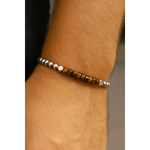 Karışık Renk Boncuk Detaylı Çelik Erkek Bileklik
