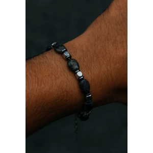 Karışık Renk Boncuk Detaylı Çelik Erkek Bileklik