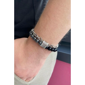 Karışık Renk Boncuk Detaylı Erkek Bileklik