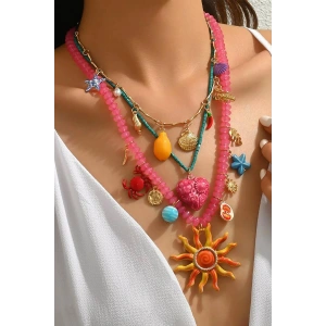 Karışık Renk Charmlı Tasarım Kolye