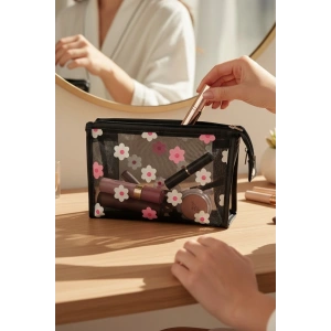 Karışık Renk Çiçek Detaylı Makyaj Çantası