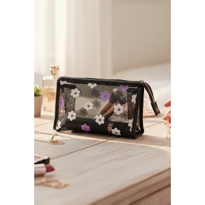 Karışık Renk Çiçek Detaylı  Makyaj Çantası