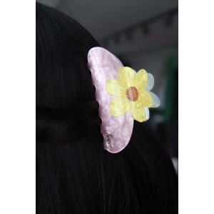 Karışık Renk Çiçek Figürlü Kemik Mandal Toka