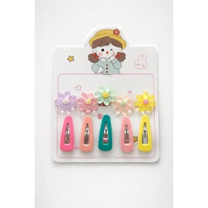 Karışık Renk Çiçek Figürlü Lastik Toka Ve Yan Toka Set