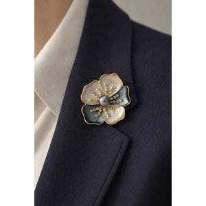 Karışık Renk Çiçek Figürlü Taşlı Broş