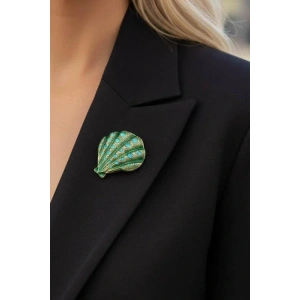 Karışık Renk Deniz Kabuğu Figürlü Taş Detaylı Broş