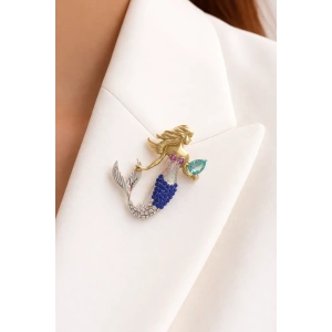 Karışık Renk Deniz Kızı Figürlü Taşlı Broş