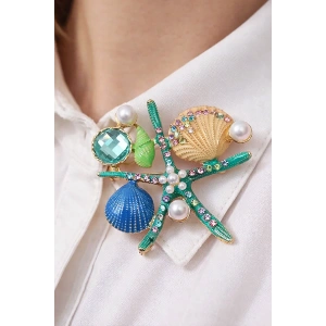 Karışık Renk Deniz Yıldızı Figürlü Taşlı Broş