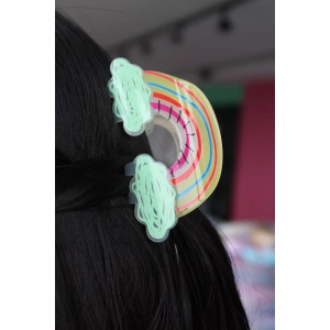 Karışık Renk Gökkuşağı Detaylı Kemik Mandal Toka