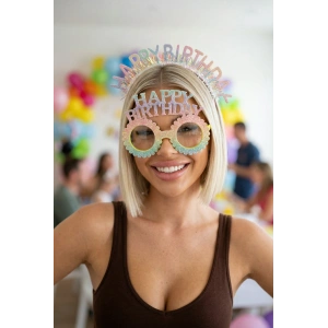 Karışık Renk Happy Birthday Yazılı Gözlük Ve Taç