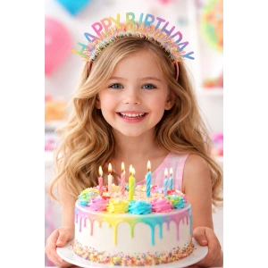 Karışık Renk Happy Birthday Yazılı Taç