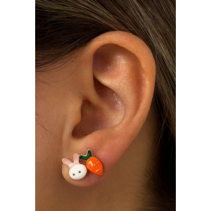 Karışık Renk Havuç Ve Tavşan Figürlü Çocuk Küpe (Çift)