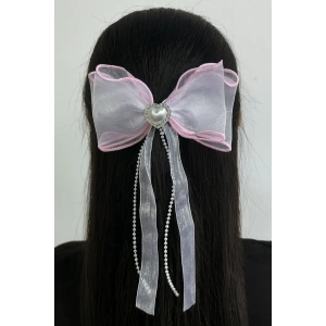 Karışık Renk İnci Ve Kalp Detaylı Kurdele Otomat Toka