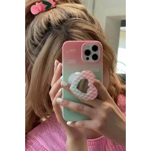 Karışık Renk Kalp Figürlü Ayna Detaylı  3D Telefon Tutacağı