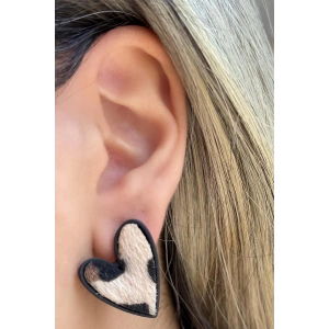 Karışık Renk Kalp Figürlü Leopar Desenli Küpe (Çift)