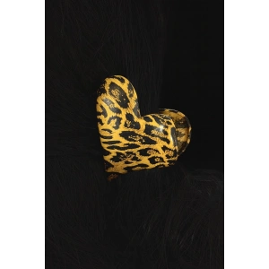 Karışık Renk Kalp Figürlü Leopar Desenli Metal Mandal Toka