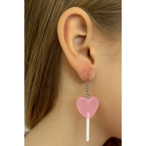 Karışık Renk Kalp Lolipop Figürlü Çocuk Küpe (Çift)