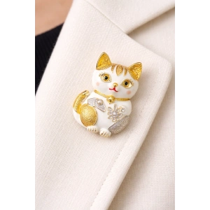 Karışık Renk Kedi Figürlü Taşlı Broş