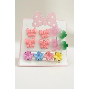 Karışık Renk Kelebek Çiçek Ve Lotus Figürlü Lastik Toka Ve Yan Toka Set