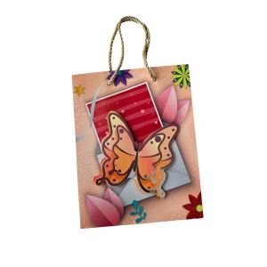 Karışık Renk Kelebek Figürlü 3D Görünümlü Karton Çanta