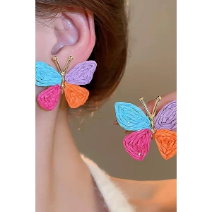 Karışık Renk Kelebek Figürlü Küpe (Çift)