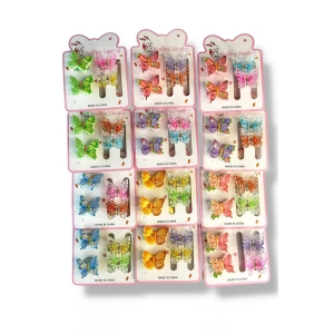 Karışık Renk Kelebek Figürlü Lastik Toka Ve Yan Toka Set