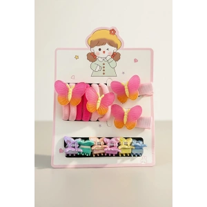 Karışık Renk Kelebek Figürlü Lastik Toka Ve Yan Toka Set