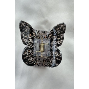 Karışık Renk Kelebek Figürlü Leopar Desenli Kemik Mandal Toka