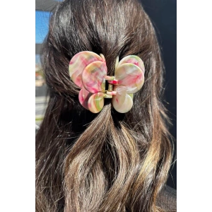 Karışık Renk Kelebek Figürlü Mermer Desenli Kemik Mandal Toka