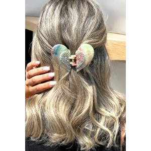 Karışık Renk Kelebek Figürlü Taş Detaylı Kemik Mandal Toka