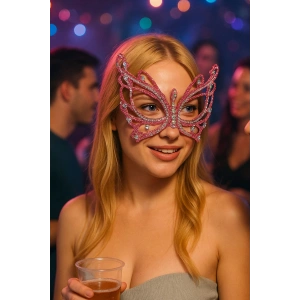 Karışık Renk Kelebek Figürlü Taşlı Parti Maskesi