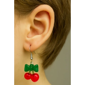 Karışık Renk Kiraz Figürlü Çocuk Küpe (Çift)