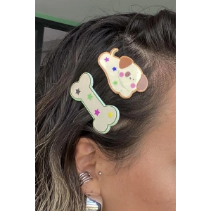 Karışık Renk Köpek Ve Kemik Figürlü Yan Toka Set