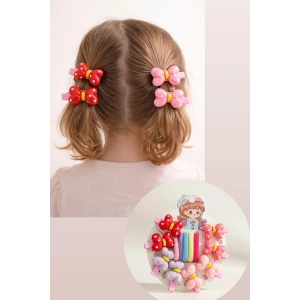 Karışık Renk Kurdele Figürlü Yan Toka Ve Lastik Toka Set