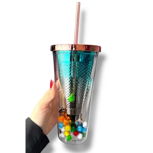 Karışık Renk Kuyruk Figürlü Ponpon Detaylı Pipetli Suluk