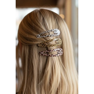 Karışık Renk Leopar Desenli Yan Toka