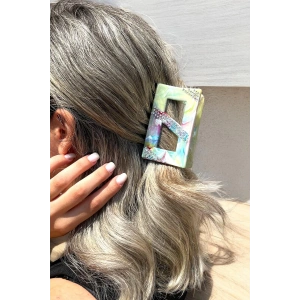 Karışık Renk Mermer Desenli Taş Detaylı Kemik Mandal Toka