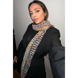 Karışık Renk Örgü Detaylı Şal