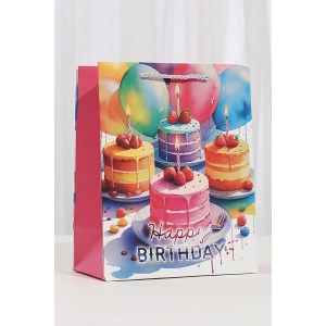 Karışık Renk Pasta Figürlü Karton Çanta