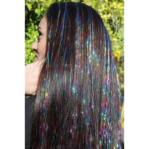 Karışık Renk Simli Yan Postiş Hair Tinsel Shiny Hair (50 Cm)
