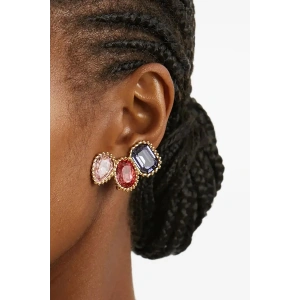 Karışık Renk Taş Detaylı Küpe (Çift)