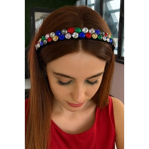 Karışık Renk Taş Detaylı Tasarım Taç