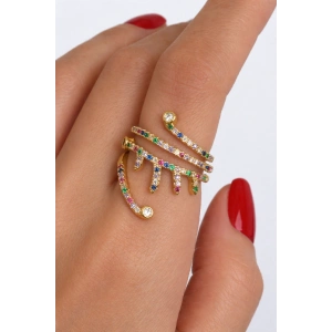 Karışık Renk Taşlı Ayarlanabilir Yüzük