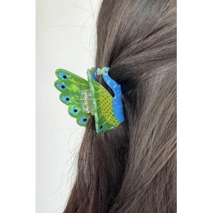 Karışık Renk Tavus Kuşu Figürlü Küçük Boy Kemik Mandal Toka