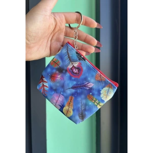 Karışık Renk Tüy Figürlü Cüzdan Anahtarlık