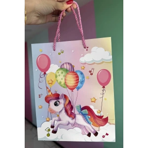 Karışık Renk Unicorn Figürlü 3D Görünümlü Karton Çanta