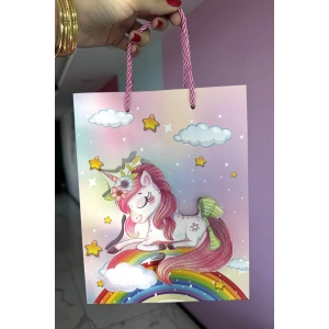 Karışık Renk Unicorn Figürlü 3D Görünümlü Karton Çanta