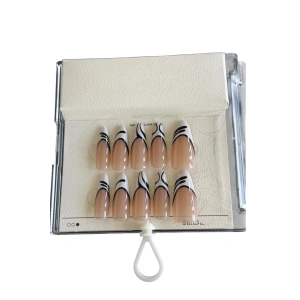 Karışık Renk Zebra Detaylı Jel Tırnak Görünümlü 10lu Takma Tınak Set (Yapıştırıcılı)