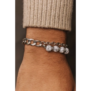 Karışık Renk Zincir Ve Boncuk Detaylı Çelik Erkek Bileklik